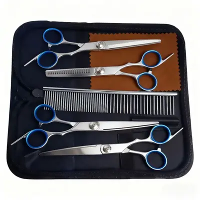 Pet Grooming Scissors Set with Curved Tip and Thinning Shears for Dog Hair