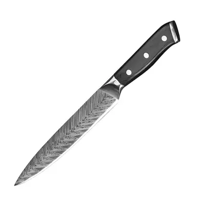 Damascus Pattern Chef Knife Set with Santoku Knife, Black Wood Handle - 13