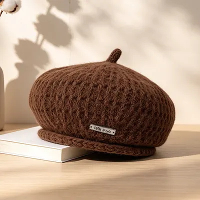 Korean-Style Knit Beret, Solid Color, Women's Winter Hat - 10