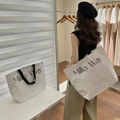 Cremeweiße gewebte Messetasche, extra groß, Logo auf Wunsch - 11