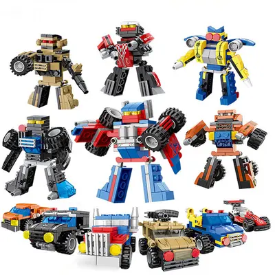 Küçük parçacıklı mecha robot dünya yapım bloğu montajı 6'sı 1 arada eğitici puzzle oyuncak yarış arabası yapım bloğu oyuncak