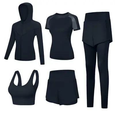Women's Five-Piece Sports Suit Set, Breathable, Quick-Drying - 9