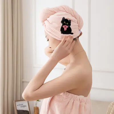 Cartoon cat coral velvet towel set, three-piece