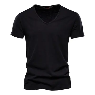 Men's Solid Slub V-Neck T-Shirt, 100% Cotton, Short Sleeve - 10