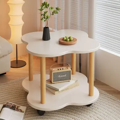 Retro Small Round Side Table, Movable, with Storage Shelf - 10