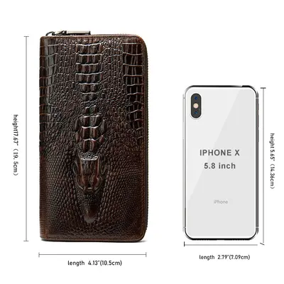 Crocodile Pattern Men's Genuine Leather Clutch Wallet with RFID Protection - 4
