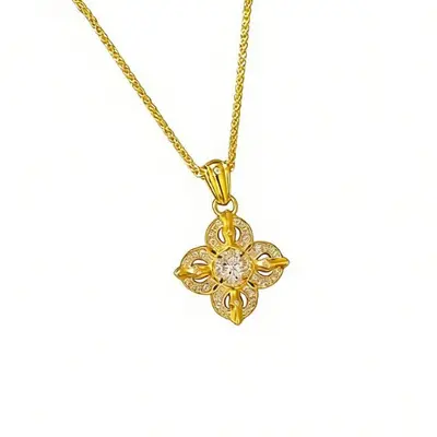Chinese style gold Dorje pendant, diamond inlaid, women's - 6