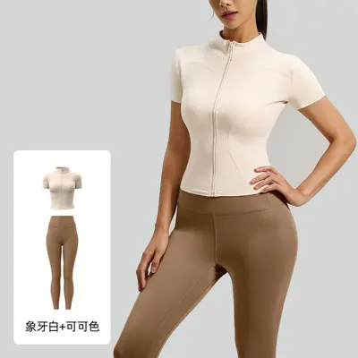 Juyitang High-Stretch Yoga Set with Stand-Collar Jacket for Women - 11