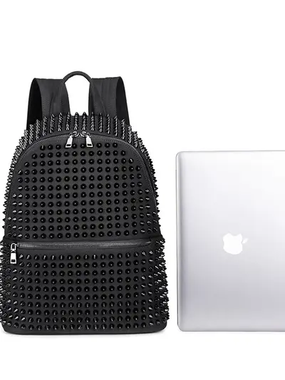 Women's Studded Backpack, Large Capacity, Korean Style Commuter - 2