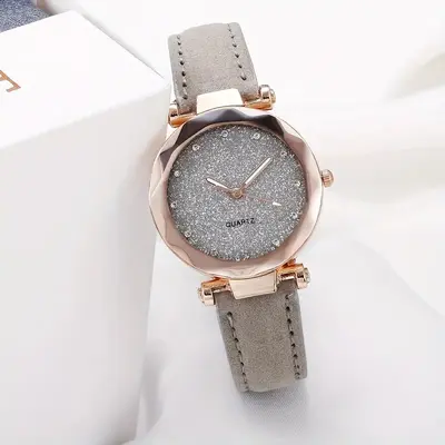 Kadın kuvars saati, yıldızlı gökyüzü tasarımı, glitter