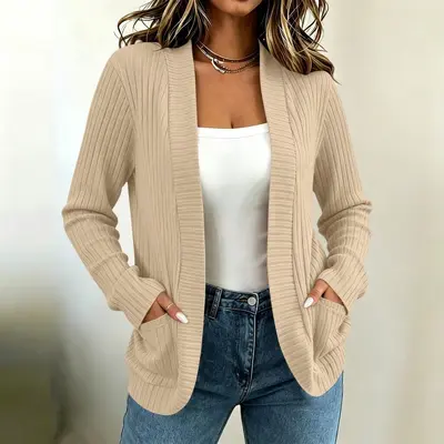 Women's Plus-Size Solid Color Long Sleeve Knit Cardigan - 7