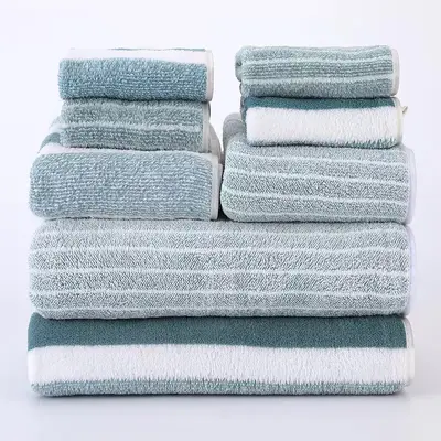 Coral fleece towel set 8-piece striped design - 8