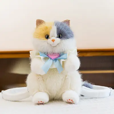Plush Cat Doll Backpack for Kids and Girls, Realistic Stuffed Animal Decoration - 12