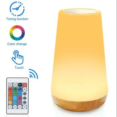 Wood-grain remote-controlled touch night light creative pat lamp bedroom bedside lamp colorful atmosphere lamp Amazon best-selling model