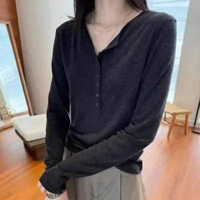 Kadın Düz Renk Yarım Fermuarlı Uzun Kollu T-Shirt, Büyük Beden, Bol Kesim