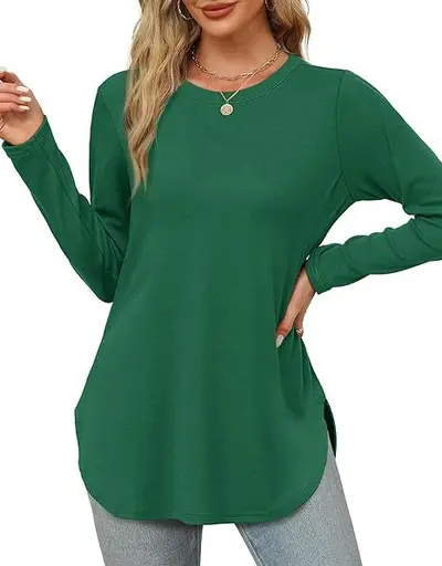 Women's Solid Color Long Sleeve Round Neck Loose Casual Top - 11