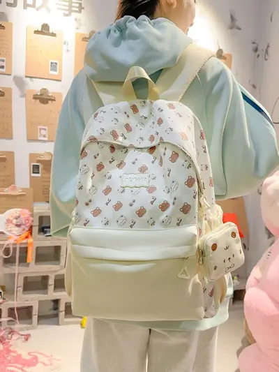 Printed Backpack for Middle and High School Students, Korean Style - 1