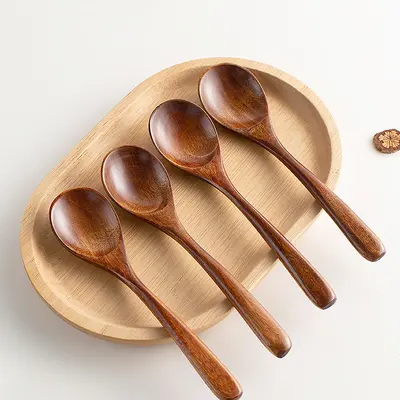 Japanese-Style Nanmu Wood Long-Handle Spoon for Rice and Dessert