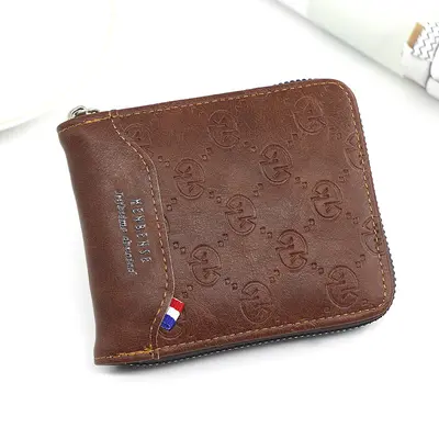 Men's Short Wallet, Printed Design, Zipper Two-Fold - 7