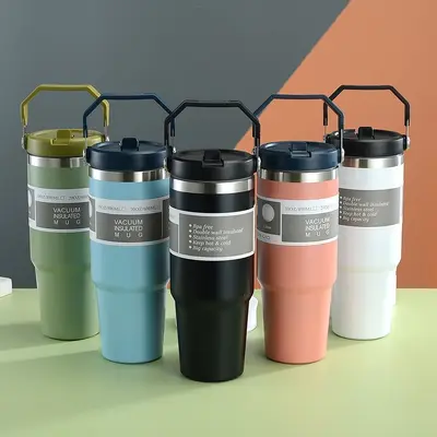 304 Paslanmaz Çelik Çift Katmanlı Termos Bardak 30 oz Pipetli Buzlu Bardak