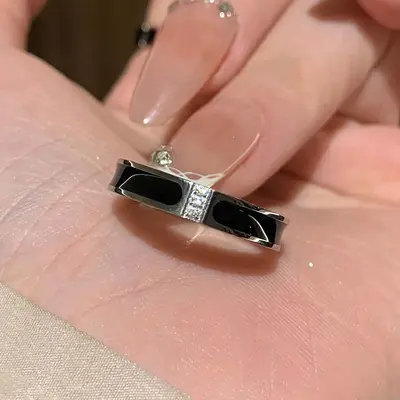 Black Drop-Glaze Titanium Steel Zircon Ring for Women - 6