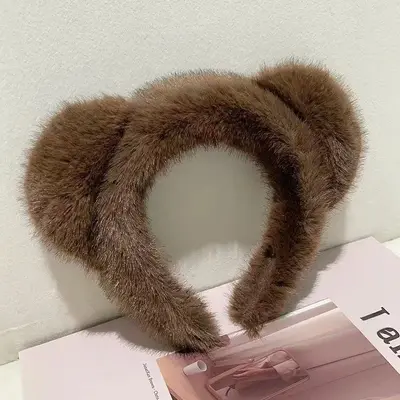 Imitation Mink Plush Headband with Bear Ears for Women - 11
