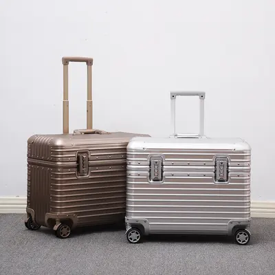 German full aluminum magnesium alloy flip-top camera long suitcase 18 inch wheeled small trolley suitcase men's suitcase - 2