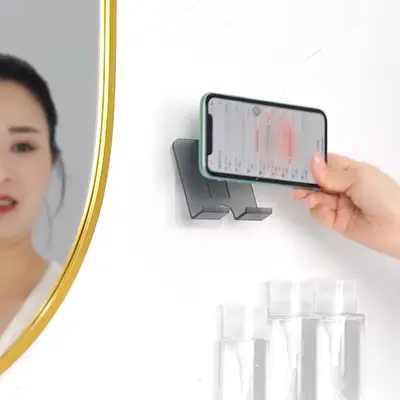 Duvara monte katlanabilir telefon tutucu, delinmeden yapışkanlı, banyo rafı
