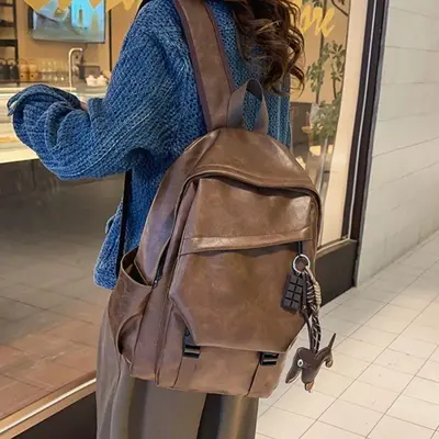 Soft Leather Retro Backpack with Water-Resistant Laptop Compartment - 2