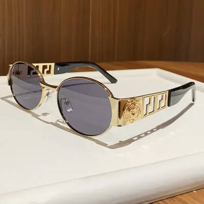2026 Metal Oval Frame Sunglasses, Retro Hollow Temple Design - 7