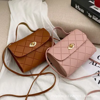 Women's Diamond Check Stripe Small Handbag Korean Style - 4