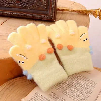 Children's Warm Winter Half-Finger Gloves Cute Design - 10