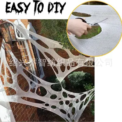 Grenzüberschreitend exklusiv für DIY-Halloween-Dekoration: Spinnennetz-Gaze, Mullstoff mit Löchern, elastischer Stoff, Spinnennetz-Gaze, Atmosphäre-Dekoration