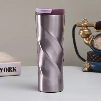 Stainless Steel Gear-Shaped Thermos Cup, Rotating Flat Coffee Mug - 8