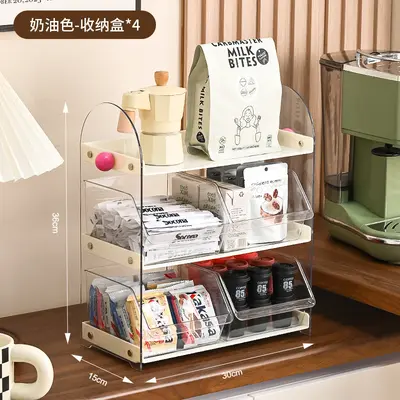 Cosmetics storage rack, desktop, with cup and tea bag compartments - 13