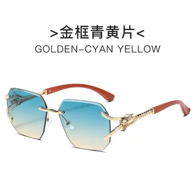 Frameless Square Sunglasses with Leopard Print Temples - 8