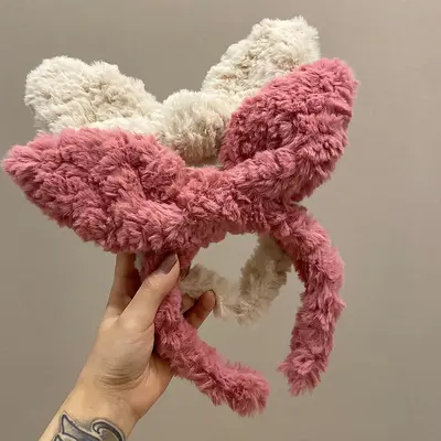 Plush Rabbit Ear Headband for Women, Face Washing Hairband