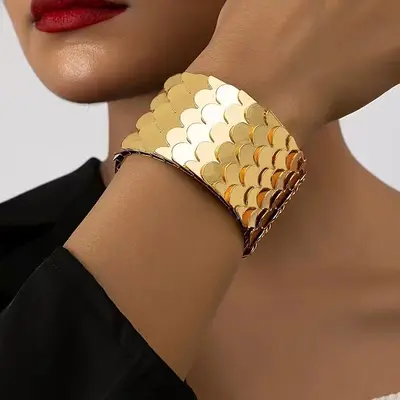 Sınır Ötesi Sıcak Satış Metal Parlak Pul El Aksessuarı Abartılı Vintage Açık Ağız Ayarlanabilir Bileklik Punk Tarzı Balık Pulu Bilezik