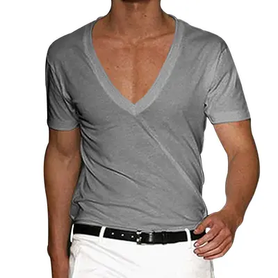 Men's Slim-Fit V-Neck Solid Colour Short-Sleeve T-Shirt - 12