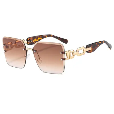 Damen-Sonnenbrille ohne Rahmen mit Metallkette, UV-Schutz, luxuriös - 5