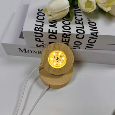 Gerçek Ağaçtan Işılı Tabanı USB Mini Gece Lambası 6cm Kauçuk Ağacı Oval Lamba Tabanı Yedi Renkli Degrade - 7