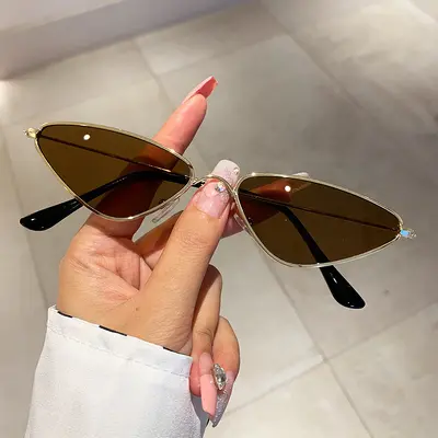 Triangle Small Frame Metal Sunglasses, Ocean Lens Style - 12