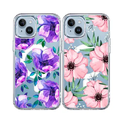 Apple iPhone 16E magnetic case, purple flower pattern TPU+PC