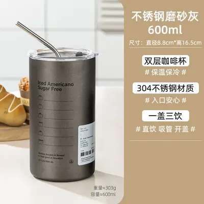 Cross-border American-style 304 stainless steel insulated tumbler ins coffee cup niche large capacity portable with straw minimalist dual-drinking - 11
