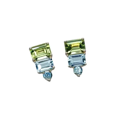 1.7 carat peridot stud earrings, 925 silver 18K gold - 5