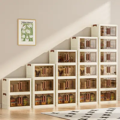 Folding storage cabinet with wheels, cosmetics organizer