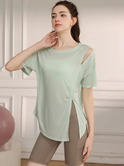 Tencel Yoga Top for Women, Loose Fit, Short Sleeve, Summer