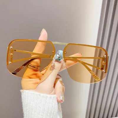 Metal Half-Frame Pilot Sunglasses, Large Frame Toad Style - 8