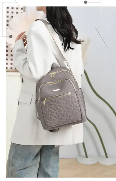 Women's Nylon Backpack, Large Capacity Embroidered Travel Backpack - 7