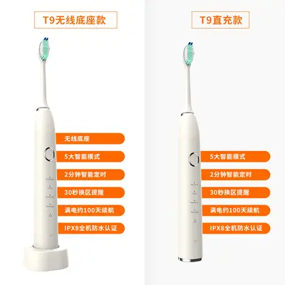 T9 Rechargeable Sonic Electric Toothbrush, 5 Modes, IPX8 Waterproof